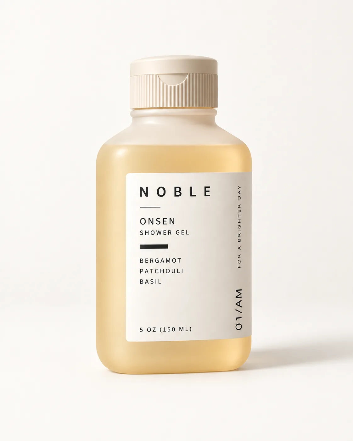 The ONSEN 5 oz bottle with a cream cap, turned slightly